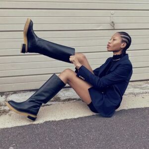 Frame Le Canon Women's Black Leather Knee-High Riding Boots Size 6.5